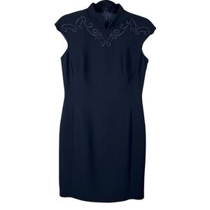 Donna Morgan Petites Black Chiffon Fully-Lined Embroidered Sheath Dress Sz 6